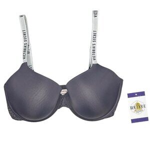 Victorias Secret 34DDD TShirt Lightly Lined Demi Bra Purple Underwire Logo Strap